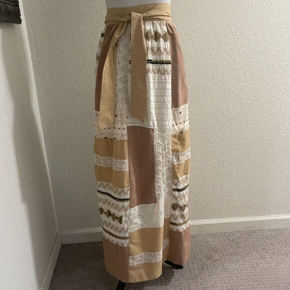 Vtg Patchwork Eyelet Lace Maxi Skirt Lined Boho Gypsy Hippie Cottagecore Renee M - Picture 1 of 16